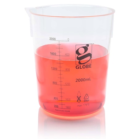 Globe Scientific 2000mL Beaker, Diamond Essentials, Griffin Style, Low Form, Printed Graduations, PMP 3652-2M